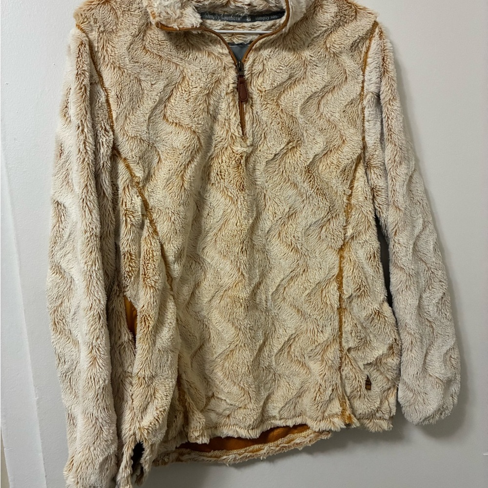 Simply Southern Tan Fuzzy Quarter-Zip Sweater